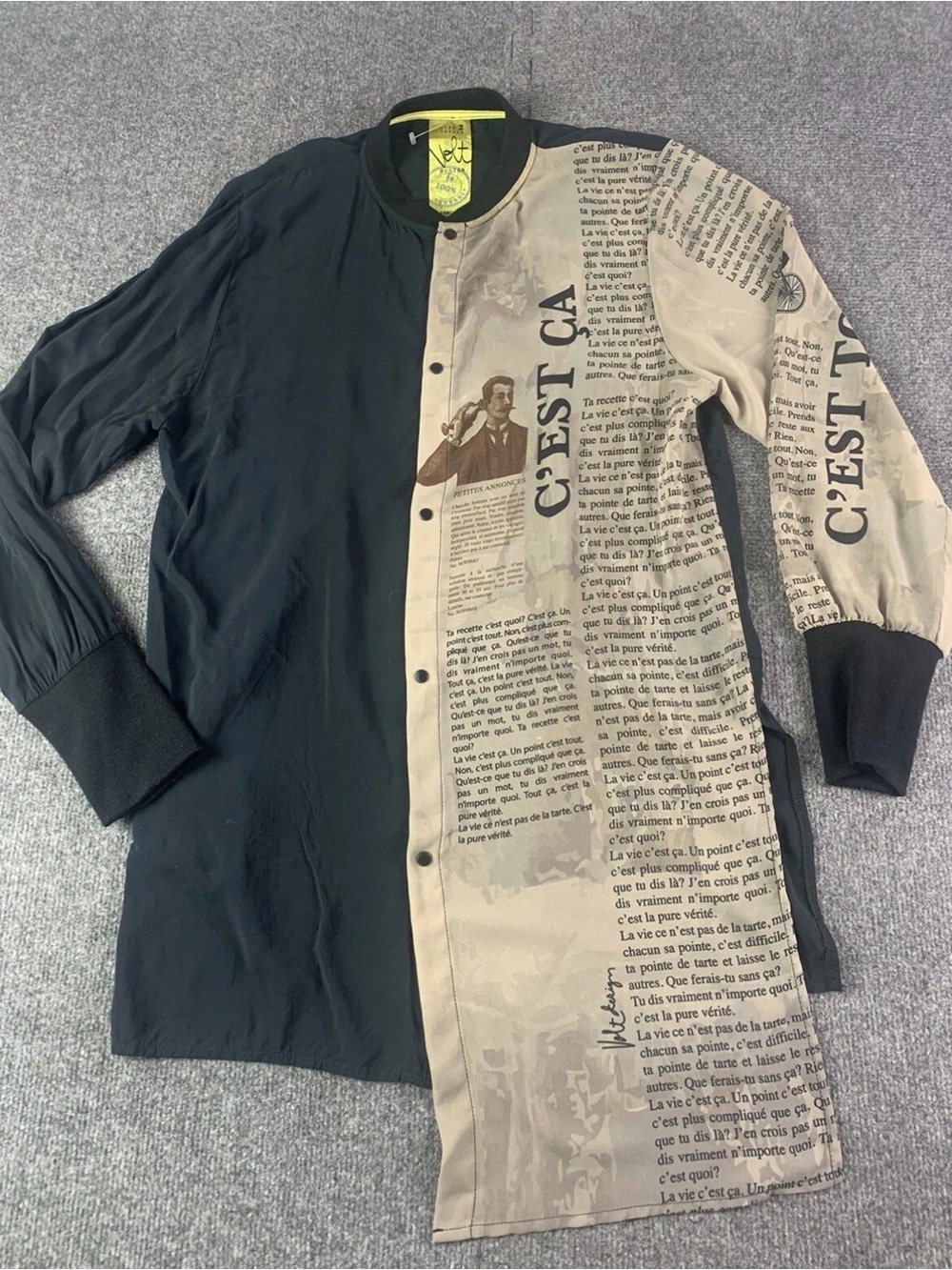 VOLT DESIGN Womens Graphic Sheer Long Blouse Long Sleeve Size 2 Black/Brown